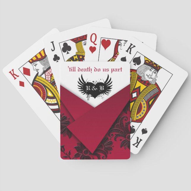 Cartes de jeu florales gothiques rouges, noirs et  (dos)