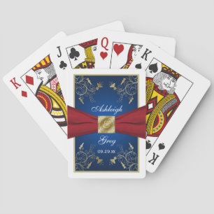 Cartes de jeu florales rouges, blanches, bleues et