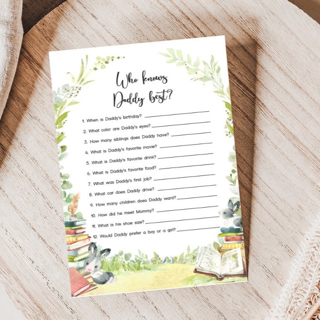 Cartes de jeu Histoire pour bébé Douche Qui connaî (Storybook Baby Shower Game)