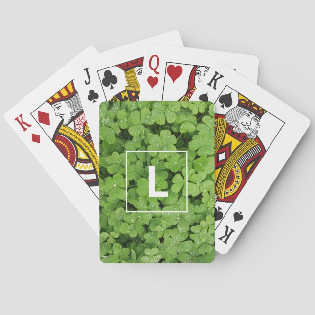 Cartes de jeu initiales au trèfle chanceux. (dos)