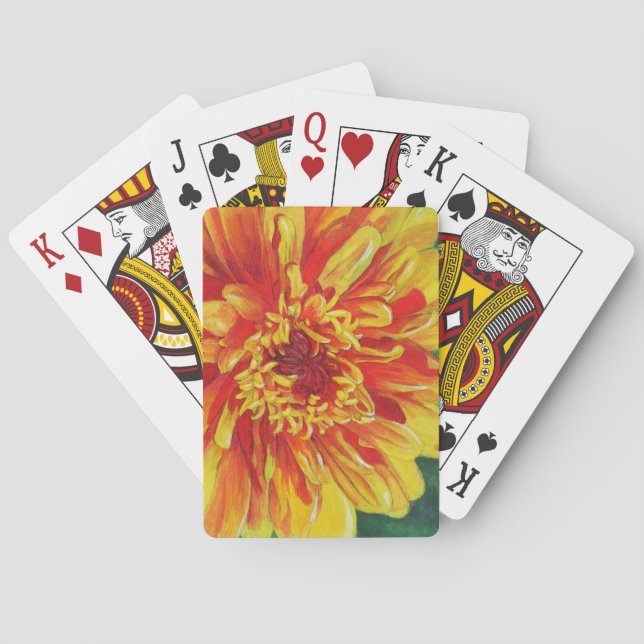 Cartes de jeu jaunes de dahlia (dos)