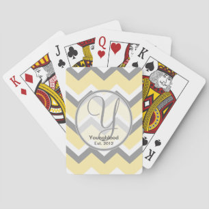 Cartes de jeu Monogramme Chevron Jaune et Gris