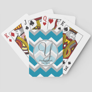 Cartes de jeu Monogramme turquoise et gris Chevron