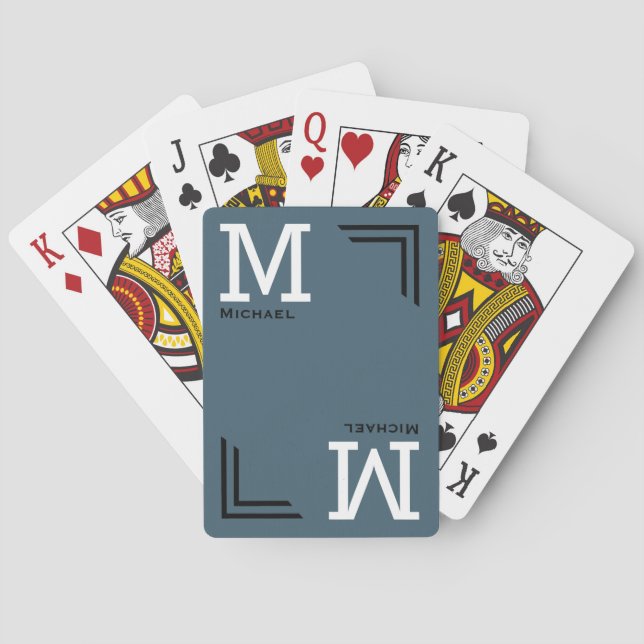 Cartes de Jeu Monogrammes bleu poussiéreux (dos)