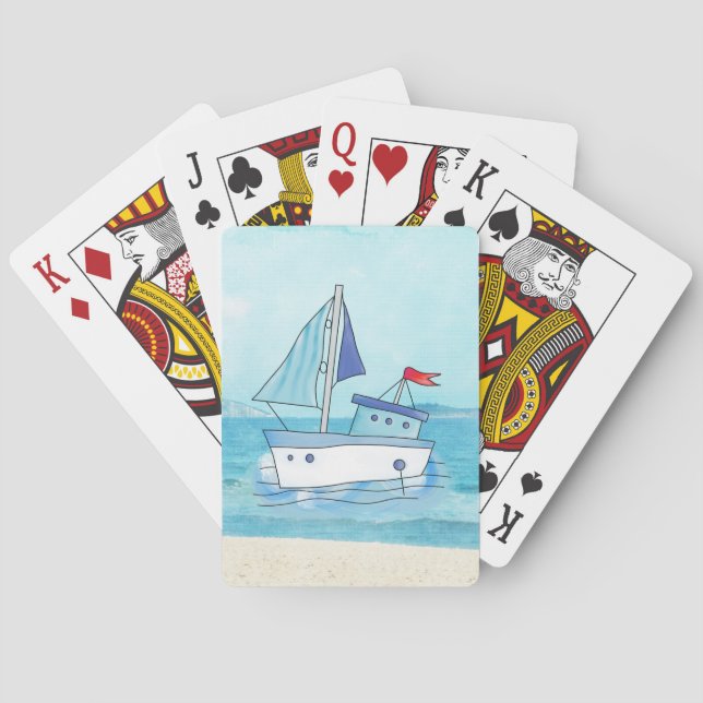 Cartes de jeu nautiques avec le bateau sur le lac (dos)