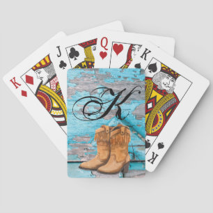 Cartes de jeu personnalisées Bleu Bois Grange Port