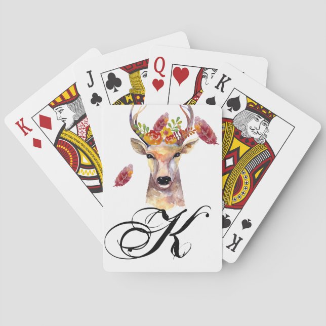 Cartes de jeu personnalisées Boho deer Buck Head B (dos)