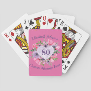 Cartes de jeu personnalisées rose 80e anniversaire