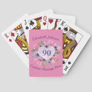 Cartes de jeu personnalisées rose 90e anniversaire