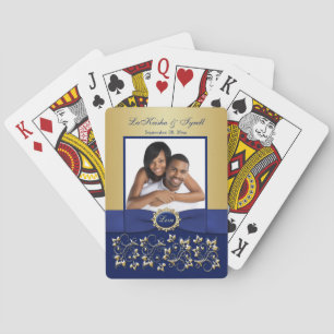 Cartes de jeu photo florale bleu, or