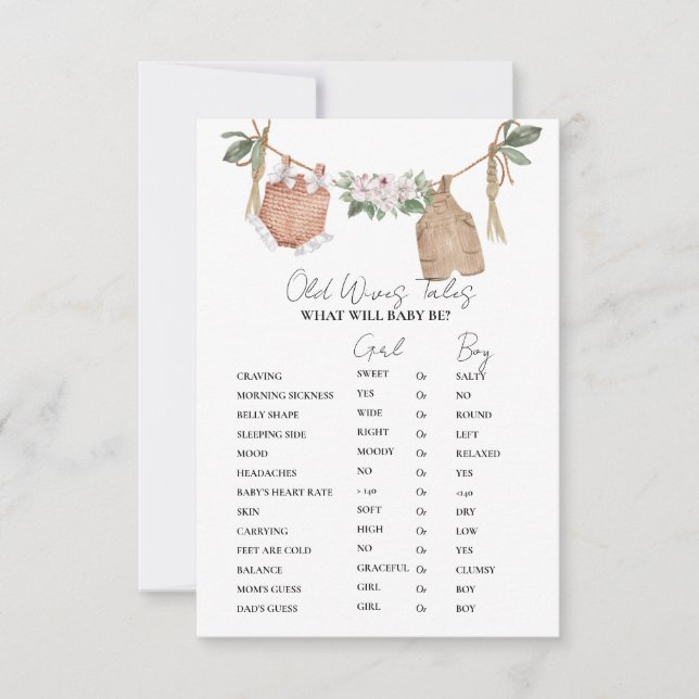 Cartes de jeu pour Baby shower sur les Vêtements B (Devant)