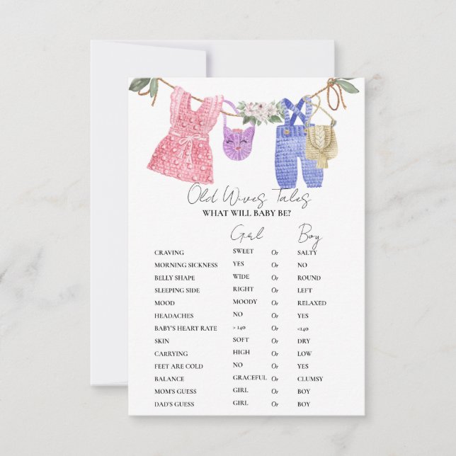Cartes de jeu pour Baby Shower sur les Vêtements B (Devant)