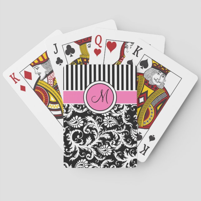 Cartes de jeu rayées blanches noires roses de (dos)