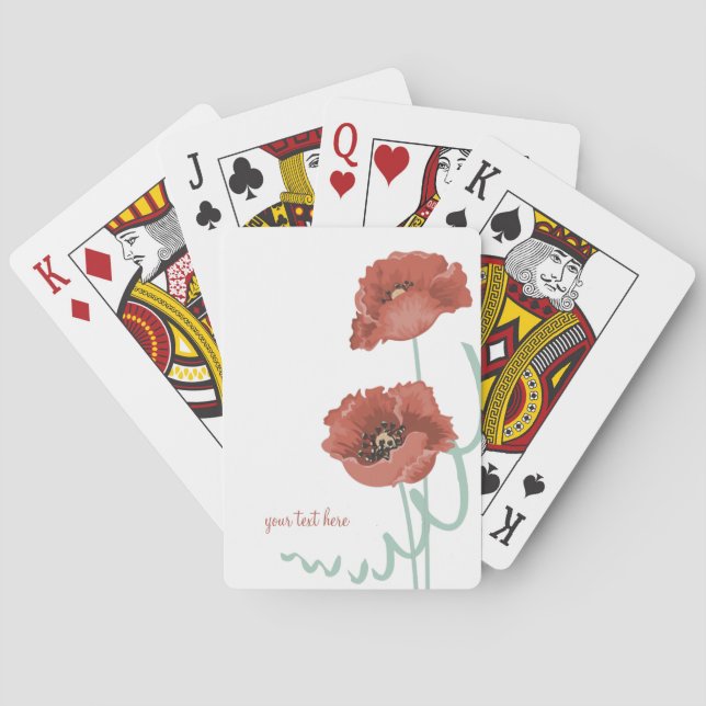 Cartes de jeu rouges de pivoines (dos)
