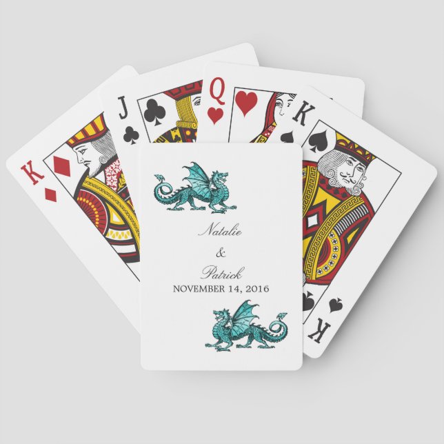 Cartes de jeu turquoise Mariage Dragon (dos)