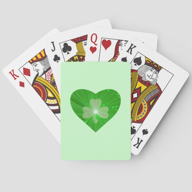 Cartes de jeu vertes de coeur de shamrock (dos)