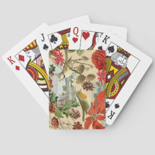 Cartes de jeu vintages de Noël avec les oiseaux et