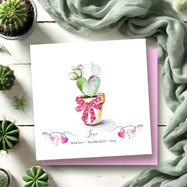 Cartes de jour des valentines mignonnes Cactus de  (Valentines day cards heart shaped watercolor cactus art by Victoria Grigaliunas of Do Tell A Belle)