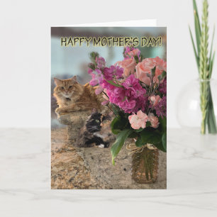 Cartes de la fête des mères avec chats et fleurs
