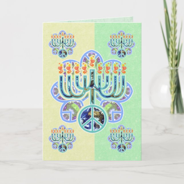 Cartes de la paix terrestre Menorah Chanukah (Devant)