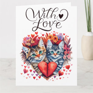 Cartes de la Saint-Valentin à l'aquarelle chats av