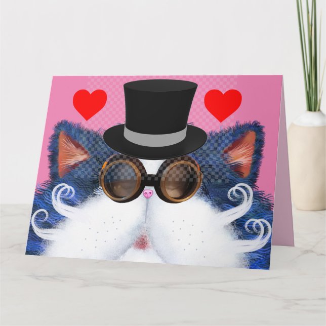 CARTES DE LA SAINT-VALENTIN ART CHAT STEAMPUNK (Devant)
