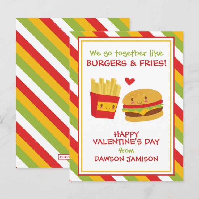 Cartes de la Saint-Valentin Burgers & Frites (Devant / Derrière)