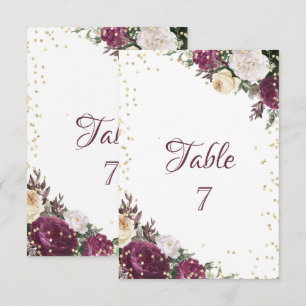 Cartes de la table florale bordeaux Gold Diamonds