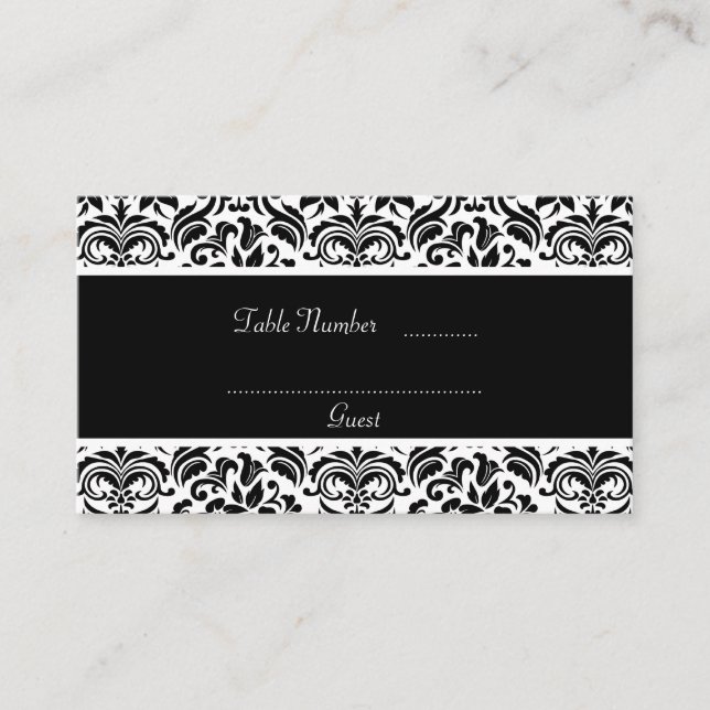 Cartes de la table Mariage damassé noir et blanc (Devant)
