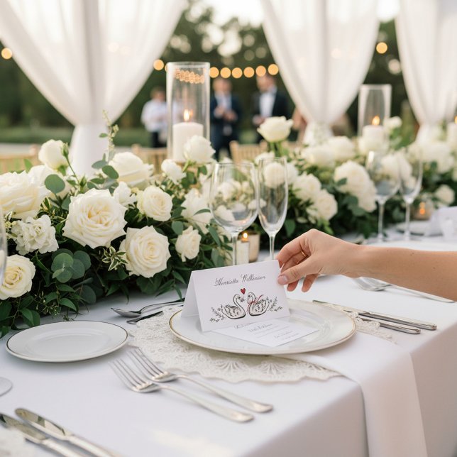 Cartes de lieu de mariage de paire de cygnes charm (Créateur téléchargé)