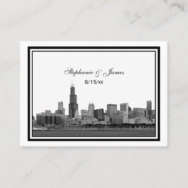 Cartes de lieu encadrées de Chicago Skyline Etched (Devant)