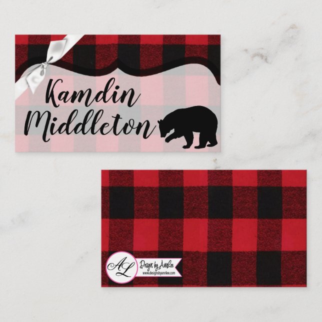 Cartes de lieu personnalisées Rouge Buffalo Plaid  (Devant / Derrière)