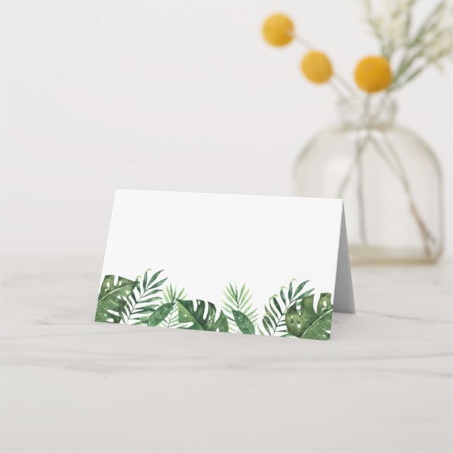 Cartes de lieu pliées en feuille de palme tropical (Devant)