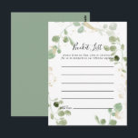 Cartes de liste de choses à faire avec confettis d<br><div class="desc">Ces cartes de liste de choses à faire avec confettis dorés et feuilles d'eucalyptus sont l'activité parfaite pour une réception de mariage rustique ou une douche de mariée. Le design présente des feuilles d'eucalyptus vertes à l'aquarelle avec des confettis dorés. Le panneau de liste de choses à faire est vendu...</div>