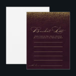 Cartes de liste de choses à faire seau pailleté or<br><div class="desc">Ces cartes de liste de choses à faire seau pailleté or Bourgogne sont l'activité parfaite pour une réception de mariage rustique ou une douche de mariée. Le design simple et élégant présente une typographie de script classique et chic en or avec des paillettes sur un fond Bourgogne. Le panneau de...</div>