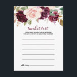 Cartes de liste des seaux floraux bleus verts Bour<br><div class="desc">Ces cartes de liste de seau à fleurs bordeaux vert sont l'activité idéale pour une réception de mariage rustique ou une douche nuptiale. Le design se compose d'élégants bouquets de fleurs dessinés à la main, verts, rousses, violets, rouges et bordeaux, inspirant la beauté naturelle. Le signe Liste de regroupement est...</div>