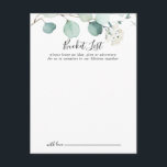Cartes de liste Mariages Éucalyptus Vert été<br><div class="desc">Ces cartes de liste de mariage à eucalyptus vert été sont l'activité parfaite pour une réception de mariage moderne ou douche nuptiale. Le design présente de magnifiques feuilles d'eucalyptus verts peints à la main, inspirant le charme naturel. Modifier le libellé pour convenir à tout événement de vie. Le panneau de...</div>