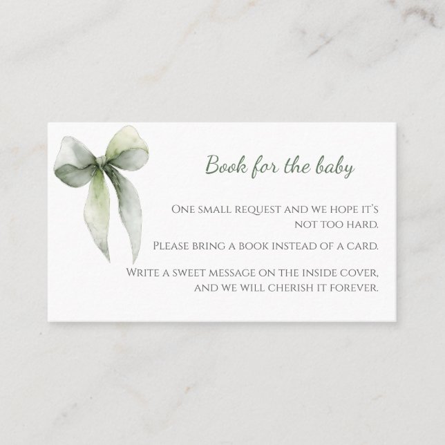 Cartes de livres à arc vert sauge pour bébé (Devant)