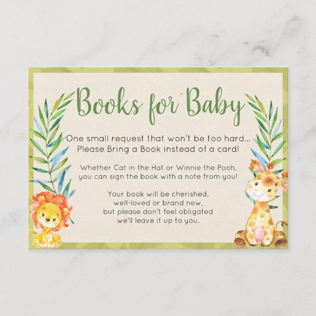Cartes de livres de jungle pour bébé (Devant)