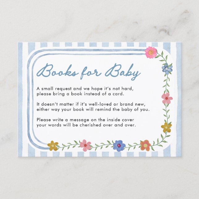 Cartes de livres floraux bleus pour bébé (Devant)