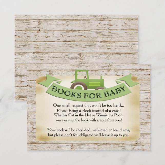 Cartes de livres Green Tractor pour bébé (Devant / Derrière)