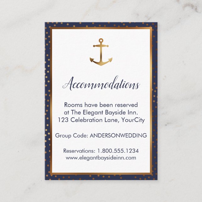Cartes de Logement de Mariage Confettis Ancre Doré (Devant)