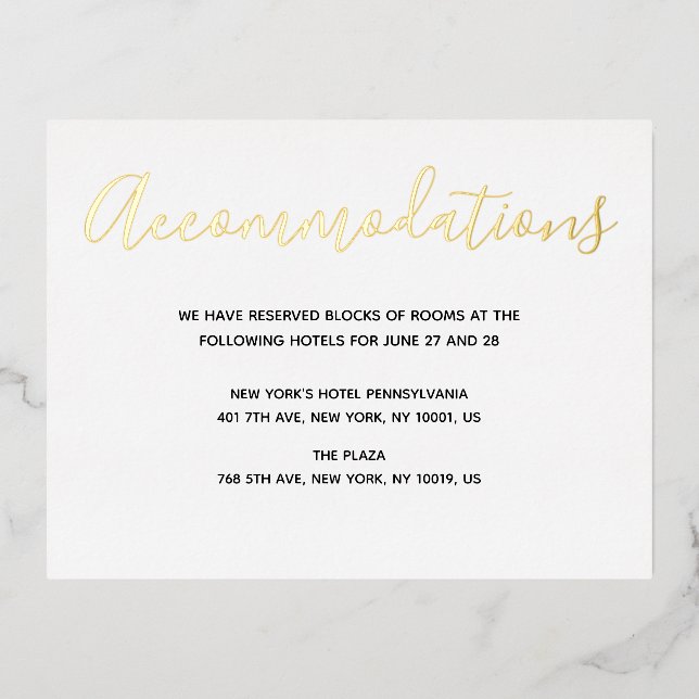 Cartes de Logement de Mariage en Véritable Or Feui (Recto)