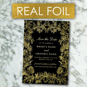 Cartes de mariage à motif floral avec feuille d'or