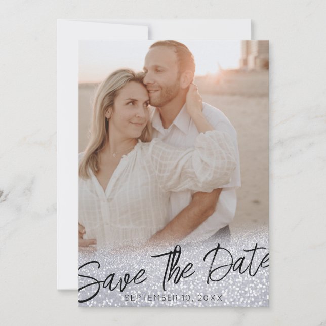 Cartes de mariage à paillettes grises chic pour ph (Devant)
