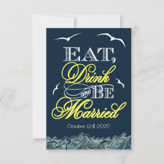 Cartes de mariage bleu et jaune marine RSVP