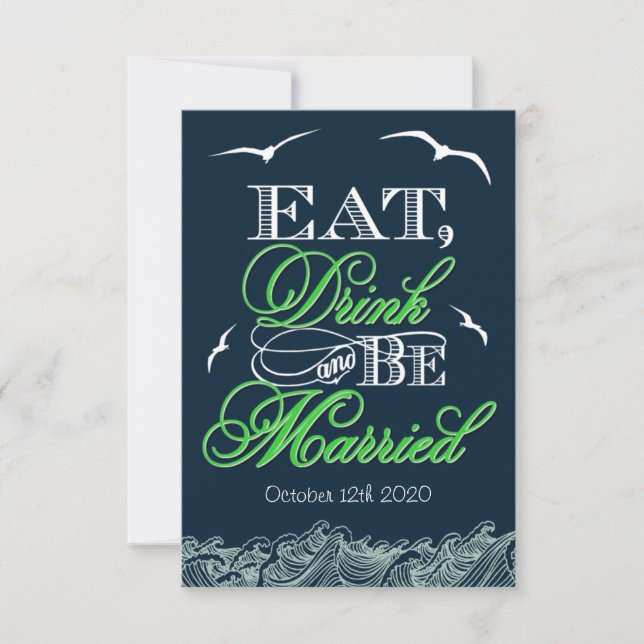 Cartes de mariage bleu et vert marine RSVP (Devant)