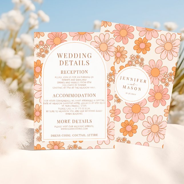 Cartes de Mariage de détails Retro Orange Rose (Créateur téléchargé)