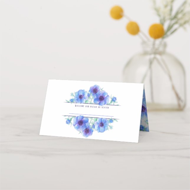 Cartes de mariage de l'aquarelle de l'anémone bleu (Devant)
