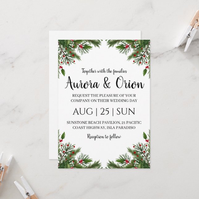 cartes de mariage de noël à typographie élégante (Devant/Arrière en situation)